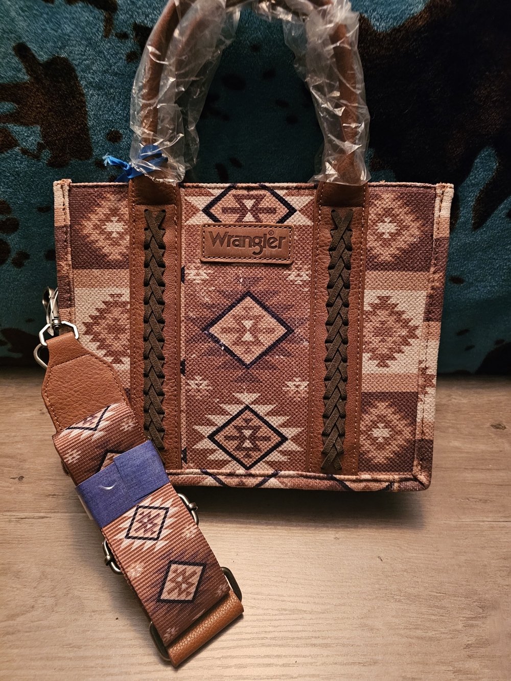 Wrangler Brown Aztec Pattern Canvas Tote Bag